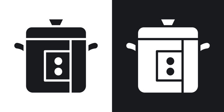 pressure cooker icon in black and white glyph versions