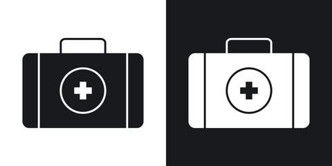 Medical aid kit icon in black and white glyph versions
