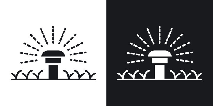 Lawn sprinkler icon in black and white glyph versions