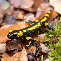Salamander in autumn leaves