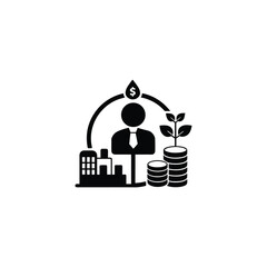 Business growth and investment concept with a person and money isolated on a white background