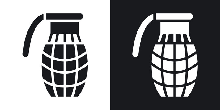 Hand grenade icon in black and white glyph versions
