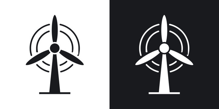 Eolic energy icon in black and white glyph versions