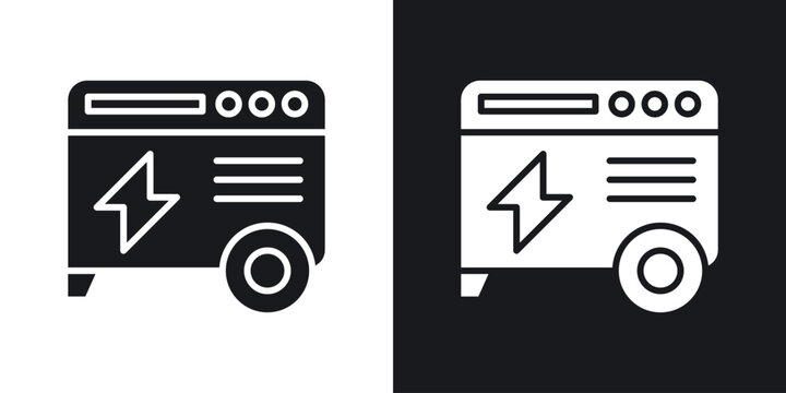 Electric generator icon in black and white glyph versions
