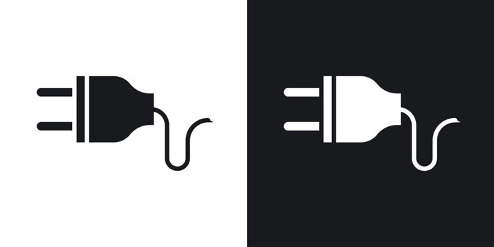 Electrical plug icon in black and white glyph versions