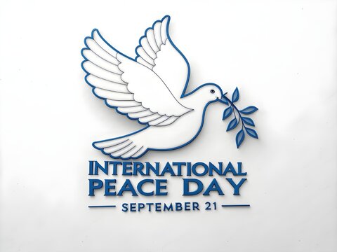 minimal international peace day greeting banner with bird olive design vector illustration