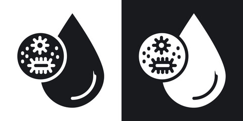 Dirty water drop icon in black and white glyph versions