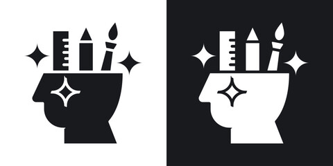 Creativity icon in black and white glyph versions