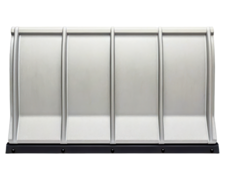 Metal snow plow blade attachment on a transparent background