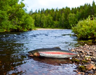 Salmon in a river