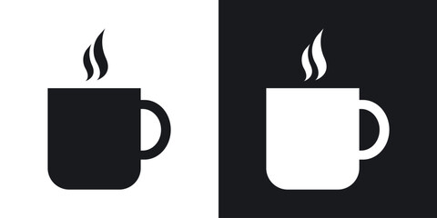 Coffee mug icon in black and white glyph versions