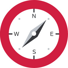 Red vector compass icon for direction and travel