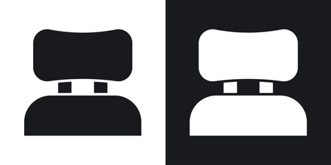 Car headrest icon in black and white glyph versions