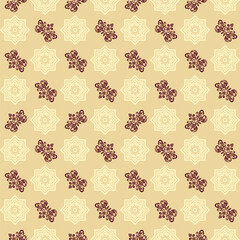 This is an elegant and classic seamless pattern designed in a traditional Damask or Baroque style. Set against a soft beige background, the overall design evokes a sense of luxury, vintage charm 