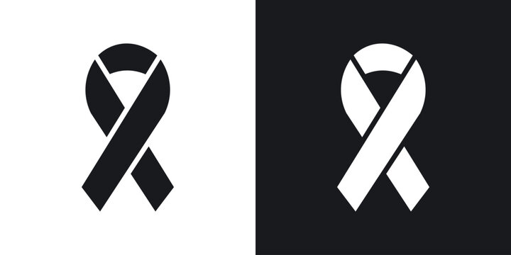 Cancer ribbon icon in black and white glyph versions