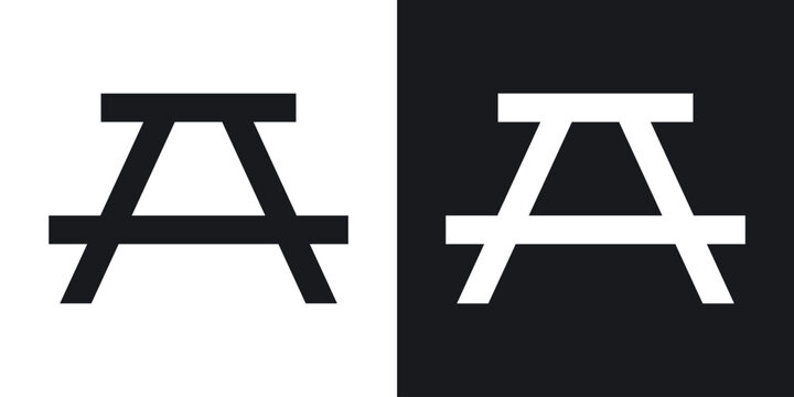 Camping table icon in black and white glyph versions