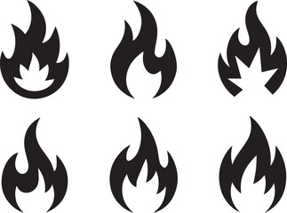 Black Flame Vector Icons and Silhouettes Collection, Stylized Fire and Blaze Shapes for Graphic Design, Abstract Tribal Flame Symbol Vector Illustration, Burning Flame Silhouettes for Logo and Tattoo 