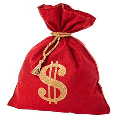 Red bag with money on white.