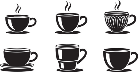 Set of vector coffee and tea cup icons illustration. coffee and tea glass silhouette icon set.