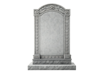 Ornate stone monument with floral carvings tombstone