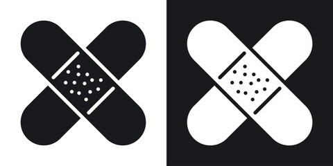 Band aid icon in black and white glyph versions