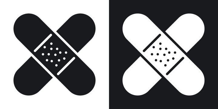 Band aid icon in black and white glyph versions