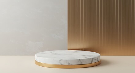 Modern Marble Podium with Gold Base and Split Textured Wall