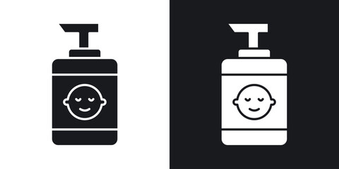 Baby shampoo icon in black and white glyph versions