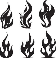 Set of fire flame vector icons. Collection of fire and flame icons. Bonfire icons, flaming elements. 