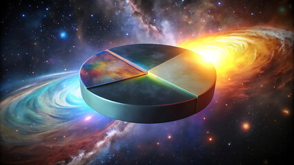 3D Pie Chart Emerging From A Black Hole In A Galactic Space Scene Representing Data Visualization