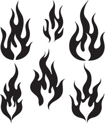 Set of fire flame vector icons. Collection of fire and flame icons. Bonfire icons, flaming elements. 