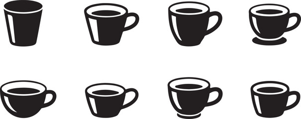 Set of vector coffee and tea cup icons illustration. coffee and tea glass silhouette icon set.