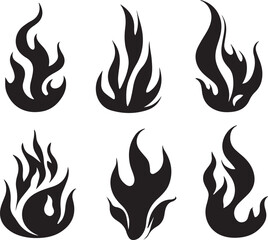 Set of fire flame vector icons. Collection of fire and flame icons. Bonfire icons, flaming elements. 