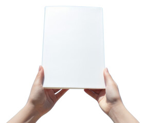 PNG Left hand holding blank cover book sky outdoors paper.