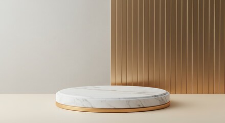Elegant Marble and Gold Podium on a Fluted Background for Luxury Product Display