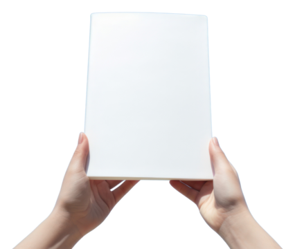 PNG Left hand holding blank cover book sky outdoors paper.