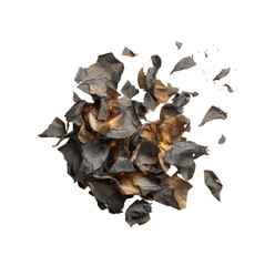Burnt leaves in motion nature abstract artistic environment, isolated on transparent background, png