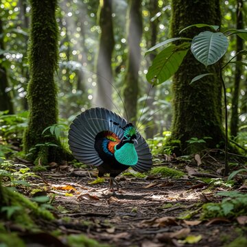 The western Parotia or Arfak parotia (Parotia sefilata) dancing in courtship display in West papua forest, Indonesia

