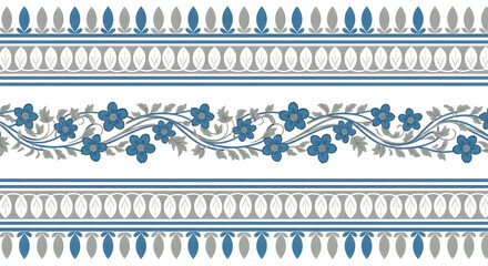 Elegant blue and grey floral border design with repeating patterns for decorative use