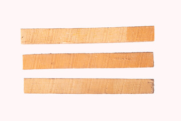Three wooden planks isolated on white background.
