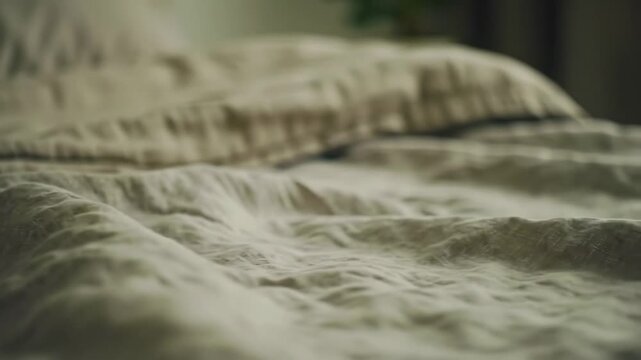 Close up of a rumpled beige colored fabric texture surface