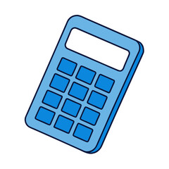 Simple blue calculator with dark blue outline transparent technology device