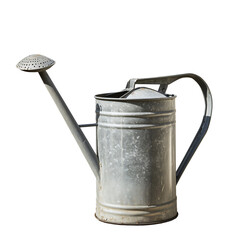 Rustic metal watering can with a long spout, ideal for gardening and plant care. Isolated on transparent white background, png	
