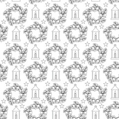 Monochrome seamless pattern featuring festive Christmas details. Great for winter projects, textile, wrapping paper, and holiday graphics