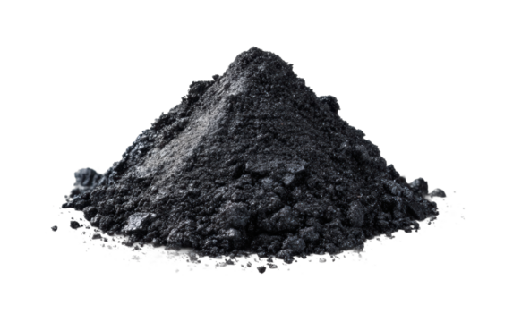Industrial charcoal powder production factory product, isolated on transparent background, png