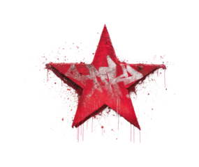 Urban graffiti of a red star street location visual bold creative, isolated on transparent background, png