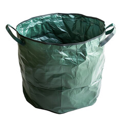 Empty green garden waste bag with handles, perfect for yard cleanup and outdoor projects. Isolated on transparent white background, png	
