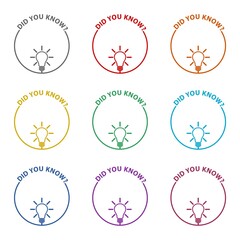 Did you know  icon isolated on white background. Set icons colorful