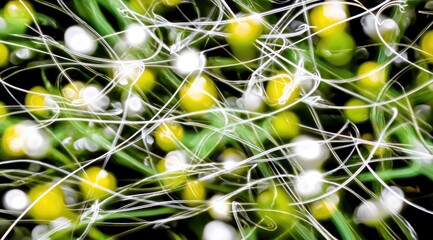 Abstract pattern of blurred lights and lines on green background