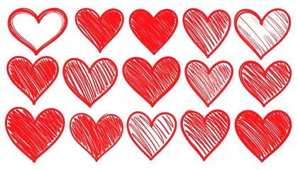 Red hearts with hand-drawn lines